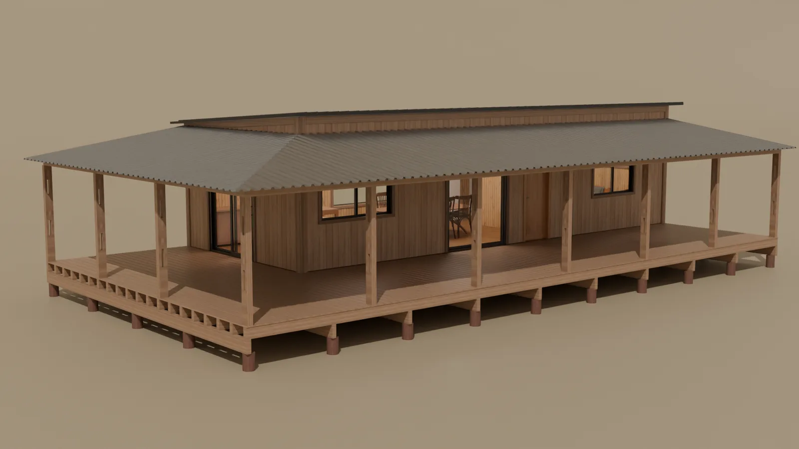 Render 3D de casa de madera Casas del Mar - diseno Fernando 1